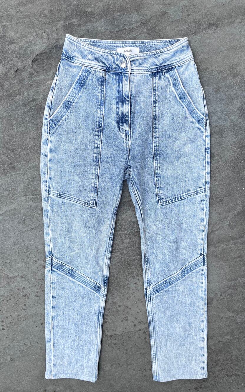 ba&sh Paris Lady Jeans High Rise Cropped Acid Wash Straight Ankle 1 S 26 $265